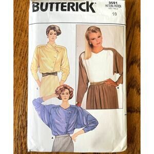 Vintage 1980s Butterick 3591 Sewing Pattern Sz XS 10 Blouse 3 Versions COMPLETE